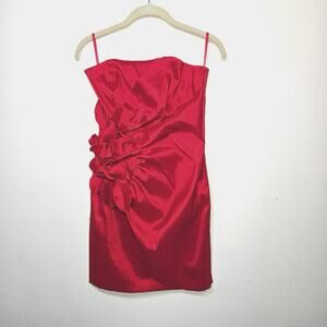 cache red cocktail dress CACHE Red sexy Cocktail Party Fun shirred spaghetti strap women's Dress Sz 2